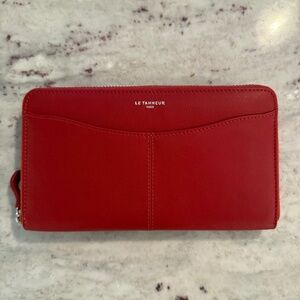 Le Tanneur Red Leather Zip-Around Wallet